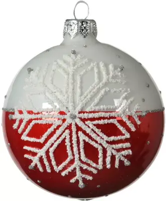 Decoris glazen kerstbal sneeuwvlok 8cm kerstrood