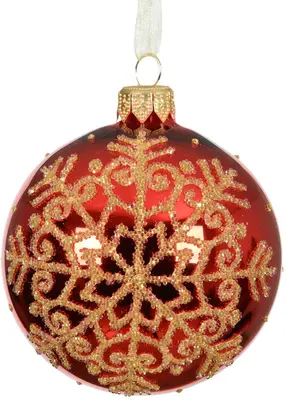 Decoris glazen kerstbal sneeuwvlok 8cm kerstrood