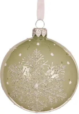 Decoris glazen kerstbal sneeuwvlok 8cm matcha groen