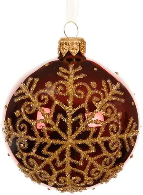 Decoris glazen kerstbal sneeuwvlok 8cm ossenbloed