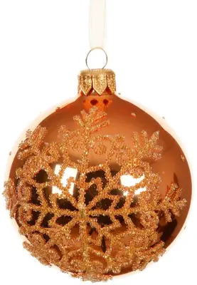 Decoris glazen kerstbal sneeuwvlok 8cm warm oranje