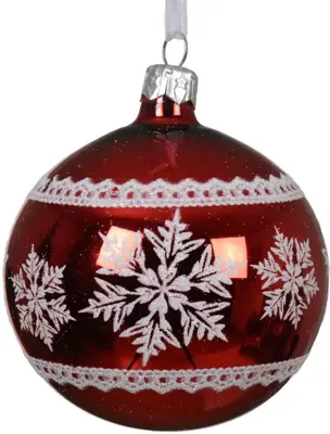 Decoris glazen kerstbal sneeuwvlokken 8cm kerstrood