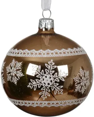 Decoris glazen kerstbal sneeuwvlokken 8cm pecan bruin