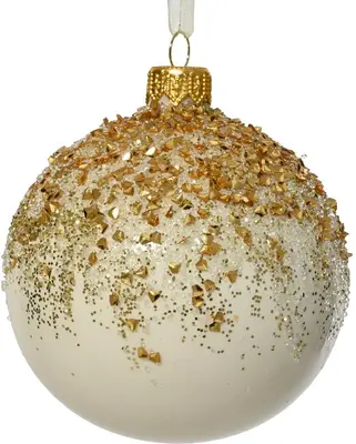 Decoris glazen kerstbal spikkels 8cm wolwit
