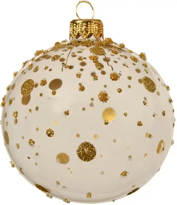Decoris glazen kerstbal stippen 8cm transparant, goud