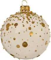 Decoris glazen kerstbal stippen 8cm transparant, goud