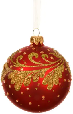 Decoris glazen kerstbal tak krul 8cm kerstrood