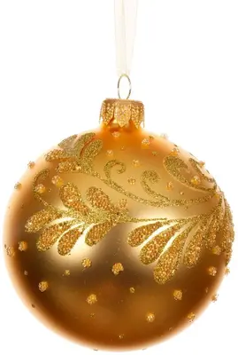 Decoris glazen kerstbal tak krul 8cm licht goud