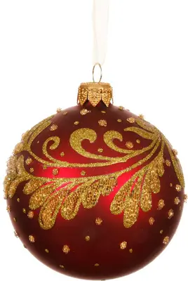 Decoris glazen kerstbal tak krul 8cm ossenbloed