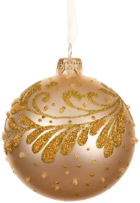 Decoris glazen kerstbal tak krul 8cm parel