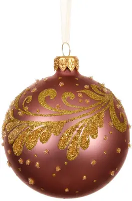 Decoris glazen kerstbal tak krul 8cm vintage roze