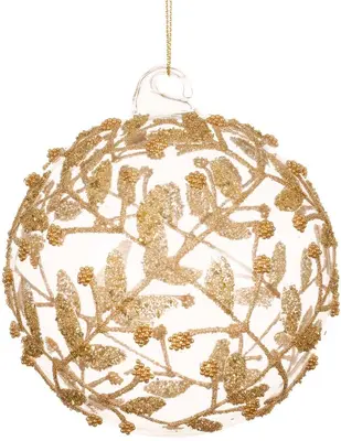 Decoris glazen kerstbal takken 10cm transparant, goud