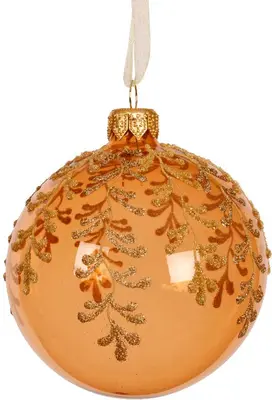 Decoris glazen kerstbal takken 8cm brandy