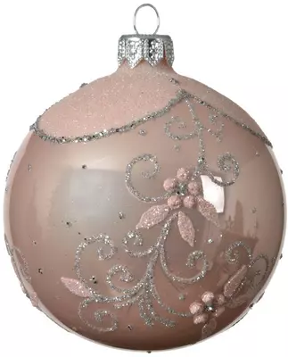 Decoris glazen kerstbal takken 8cm poeder roze