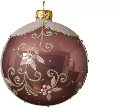 Decoris glazen kerstbal takken 8cm velours roze