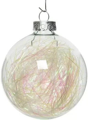 Decoris glazen kerstbal tinsel 7cm transparant 4 stuks stuks - afbeelding 2
