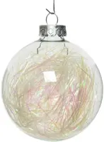 Decoris glazen kerstbal tinsel 7cm transparant 4 stuks stuks - afbeelding 2