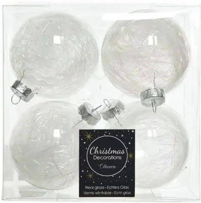 Decoris glazen kerstbal tinsel 7cm transparant 4 stuks stuks - afbeelding 1