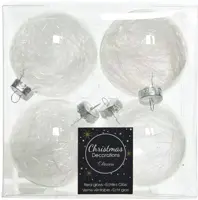 Decoris glazen kerstbal tinsel 7cm transparant 4 stuks stuks - afbeelding 1