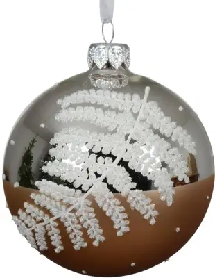 Decoris glazen kerstbal varenblad 8cm pecan bruin
