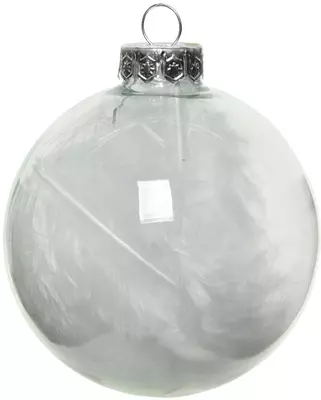 Decoris glazen kerstbal veer 7cm transparant 4 stuks - afbeelding 2