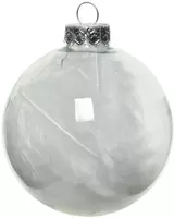 Decoris glazen kerstbal veer 7cm transparant 4 stuks - afbeelding 2