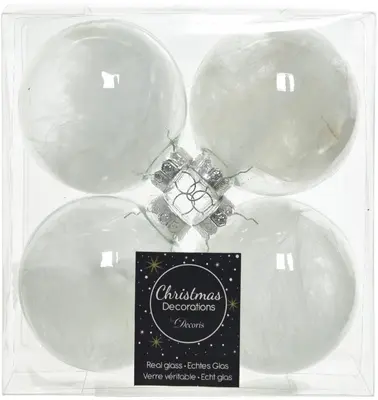Decoris glazen kerstbal veer 7cm transparant 4 stuks - afbeelding 1