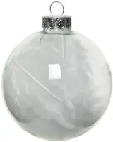 Decoris glazen kerstbal veer 7cm transparant 4 stuks stuks - afbeelding 2