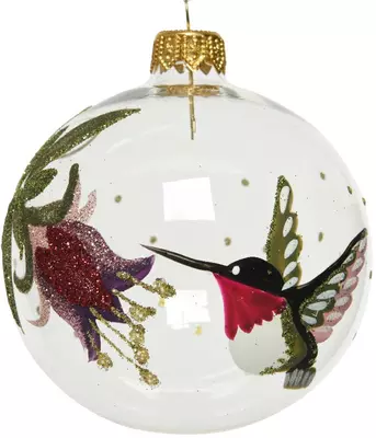 Decoris glazen kerstbal vogel kolibrie 8cm transparant