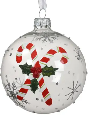 Decoris glazen kerstbal zuurstok 8cm transparant
