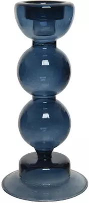 Decoris kandelaar glas baubles 8x18cm blauw