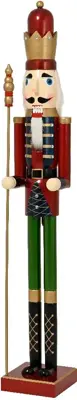 Decoris kerstfiguur hout notenkraker 15x13x89cm rood, groen