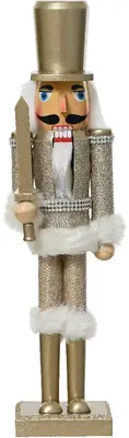 Decoris kerstfiguur hout notenkraker 9x7x38cm champagne