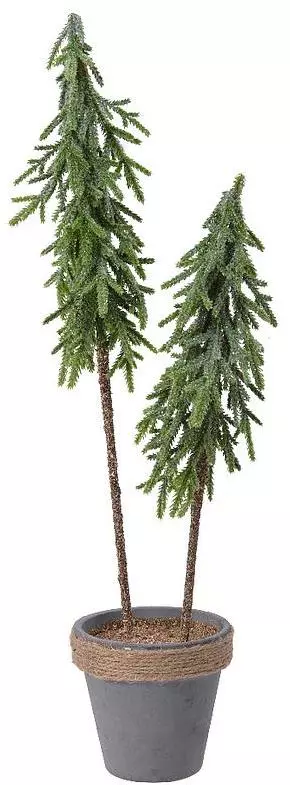 Decoris kerstfiguur kunststof kerstboom 2 in pot 11x11x45cm groen