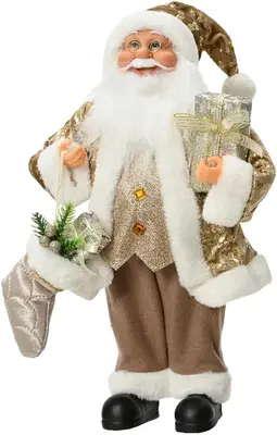 Decoris kerstfiguur polyester kerstman 10x20x30cm champagne
