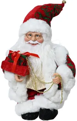 Decoris kerstfiguur polyester kerstman 17.5x23x46cm rood, wit
