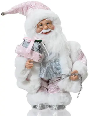 Decoris kerstfiguur polyester kerstman 17.5x23x46cm roze, wit