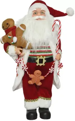 Decoris kerstfiguur polyester kerstman met peperkoek 8x15x30cm rood, wit
