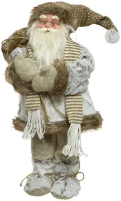 Decoris kerstfiguur polyester kerstman met sjaal 8x15x30cm bruin