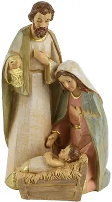 Decoris kerstfiguur polyresin jozef, maria en jezus 14.5x11x32cm multi