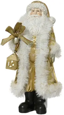 Decoris kerstfiguur polyresin kerstman 10.5x13.5x30cm goud, wit