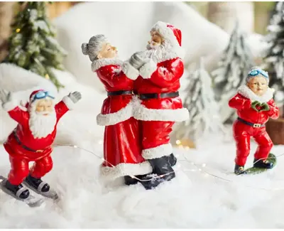 Decoris kerstfiguur polyresin kerstman en kerstvrouw 16.5x13.5x27cm rood, wit - afbeelding 2