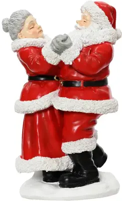 Decoris kerstfiguur polyresin kerstman en kerstvrouw 16.5x13.5x27cm rood, wit - afbeelding 1