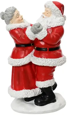 Decoris kerstfiguur polyresin kerstman en kerstvrouw 9.5x8x16cm rood, wit