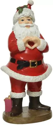 Decoris kerstfiguur polyresin kerstman hartje 7.8x10x21cm rood, wit