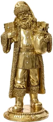 Decoris kerstfiguur polyresin kerstman met cadeaus 11.5x11.5x28.5cm goud