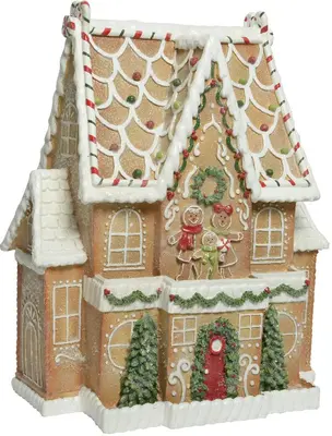 Decoris kerstfiguur polyresin peperkoek huis 34.5x53x67.5cm bruin