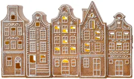 Decoris kerstfiguur polyresin peperkoek huisjes led 23x5.5x12cm bruin kopen?