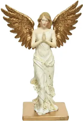 Decoris kerstfiguur polystone engel 4.5x10x11cm wit, goud