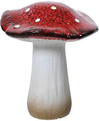 Decoris kerstfiguur terracotta paddenstoel 10.5x10.5x12.5cm rood, wit